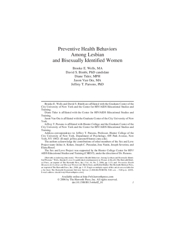 (PDF) Preventive Health Behaviors Among Lesbian and Bisexually ...