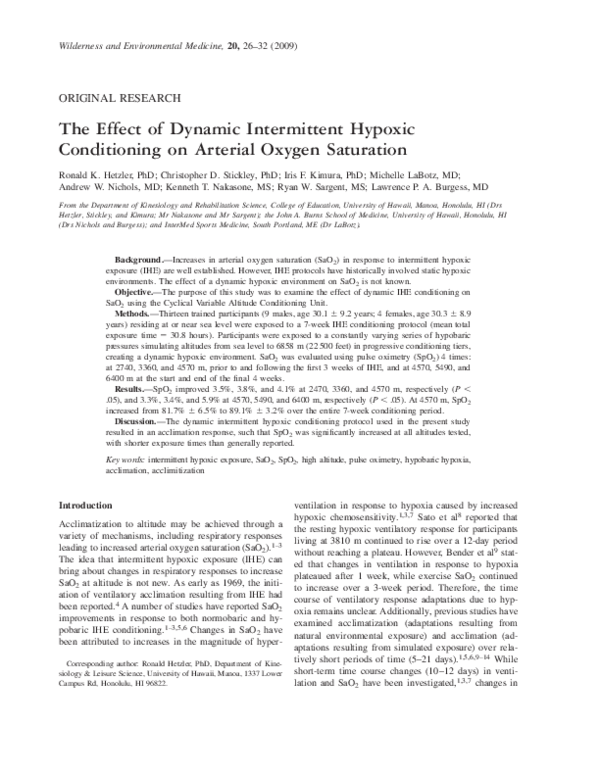 (PDF) The Effect of Dynamic Intermittent Hypoxic Conditioning on ...