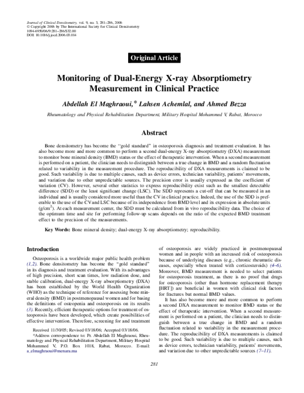 (PDF) Monitoring of DualEnergy Xray Absorptiometry Measurement in