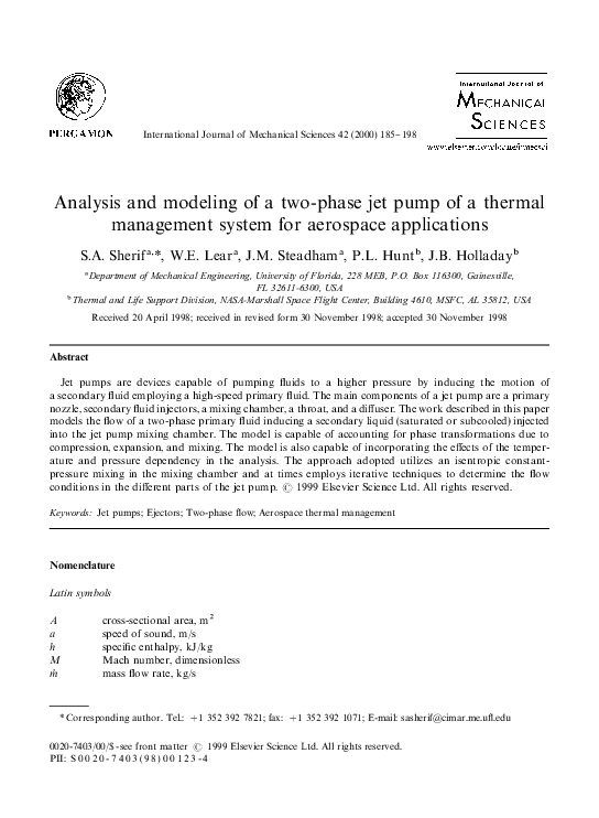 (PDF) Analysis and modeling of a two-phase jet pump of a thermal ...