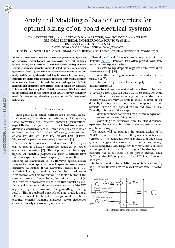 (PDF) Analytical modeling of static converters for optimal sizing of on