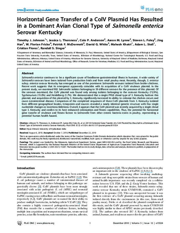 (PDF) Horizontal Gene Transfer of a ColV Plasmid Has Resulted in a ...