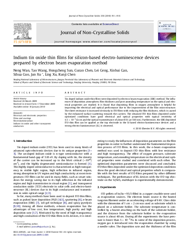 (PDF) Indium tin oxide thin films for siliconbased electro