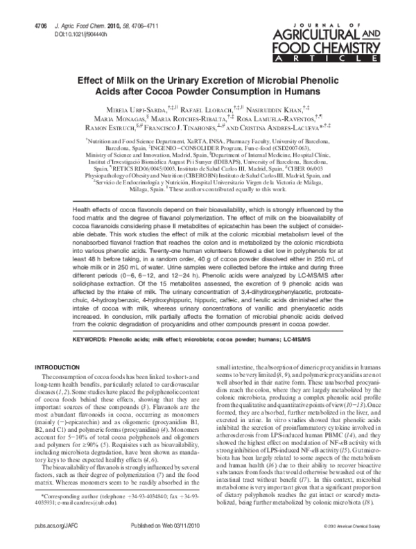(PDF) Effect of Milk on the Urinary Excretion of Microbial Phenolic