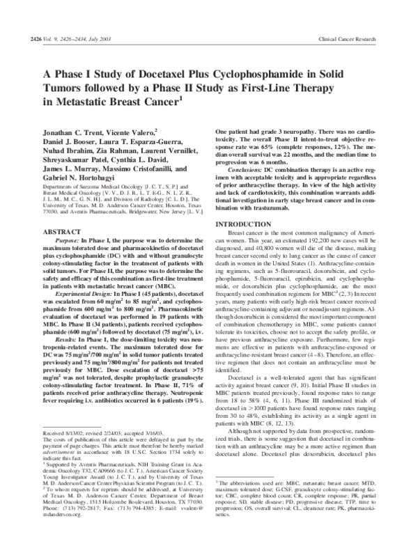 (PDF) A Phase I study of docetaxel plus cyclophosphamide in solid ...