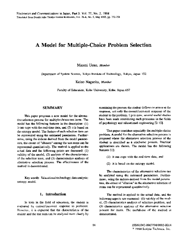 (PDF) A model for multiple-choice problem selection