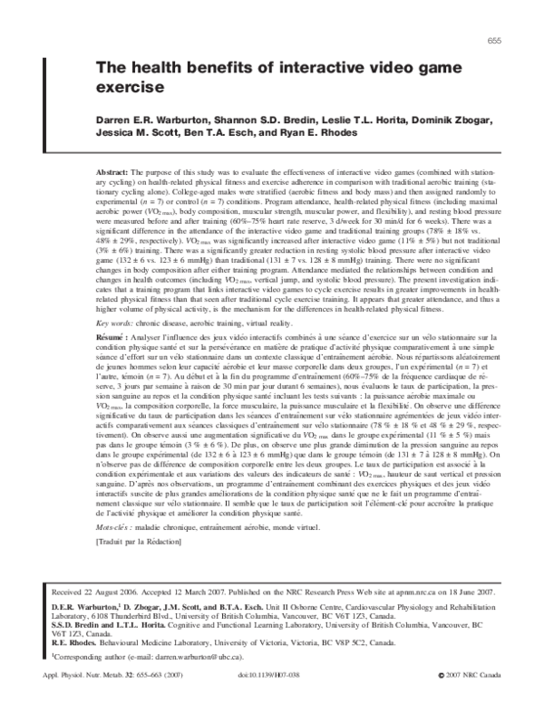 (PDF) The health benefits of interactive video game exercise Darren