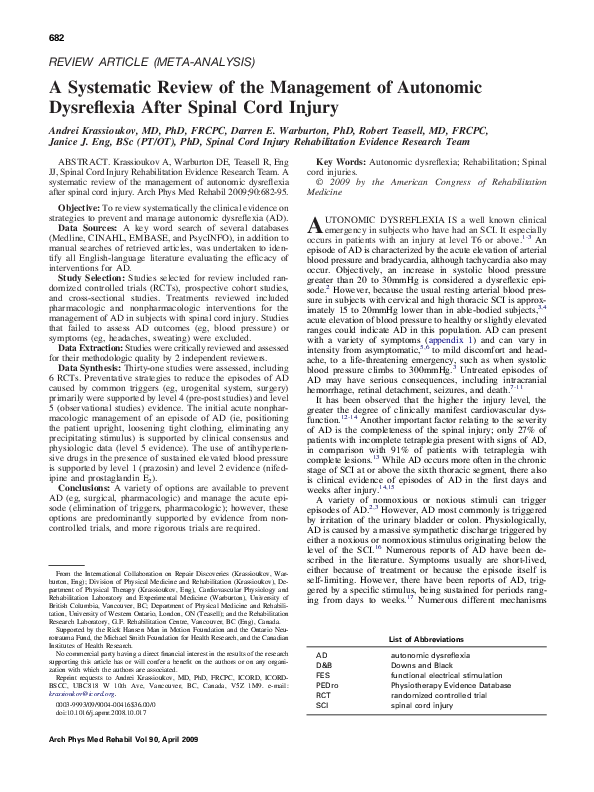 (PDF) A Systematic Review of the Management of Autonomic Dysreflexia ...