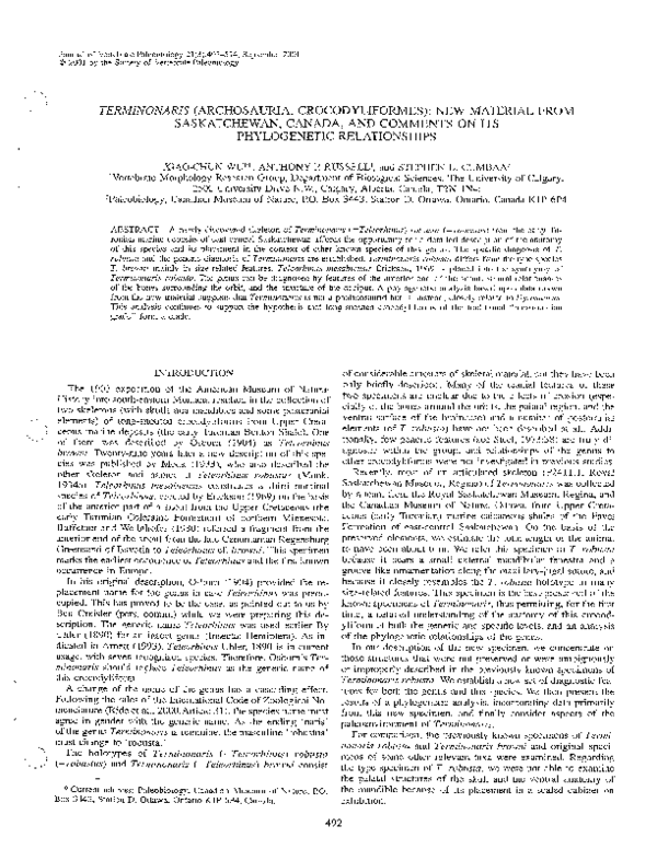 (PDF) Terminonaris (Archosauria: Crocodyliformes): new material from ...