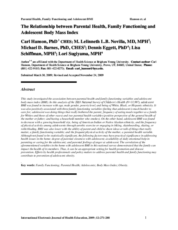 (PDF) The Relationship between Parental Health, Family Functioning and ...