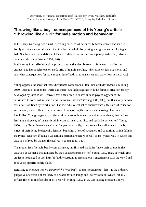 (PDF) Throwing like a boy consequences of Iris Young's article