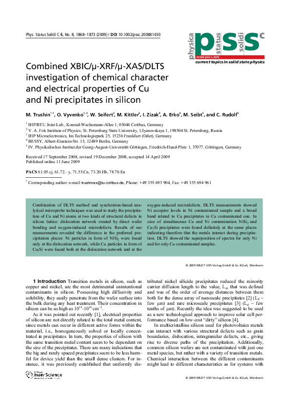 (PDF) Combined XBIC/mu-XRF/mu-XAS/DLTS investigation of chemical ...