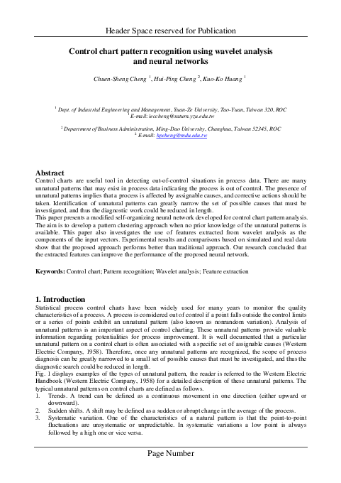 (PDF) Control chart pattern recognition using wavelet analysis and ...