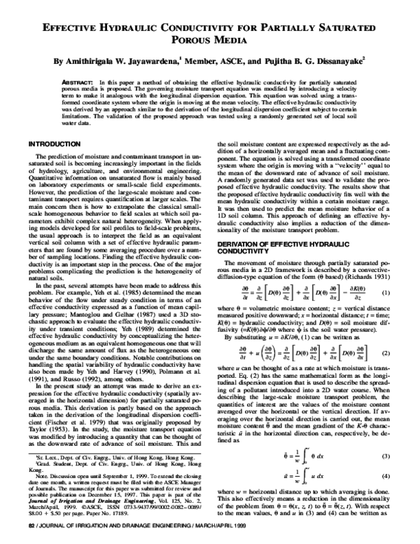 (PDF) Effective Hydraulic Conductivity for Partially Saturated Porous Media