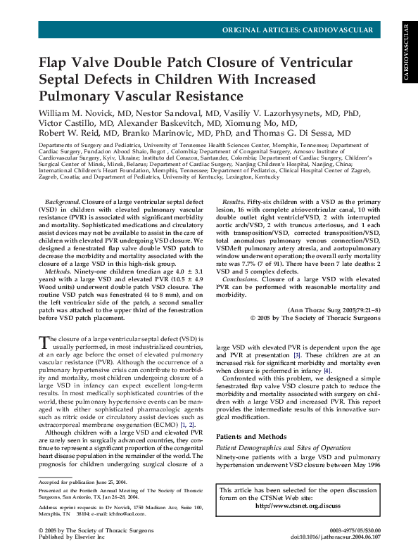 (PDF) Flap Valve Double Patch Closure of Ventricular Septal Defects in ...