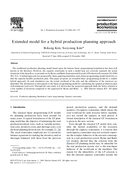 (PDF) Extended model for a hybrid production planning approach
