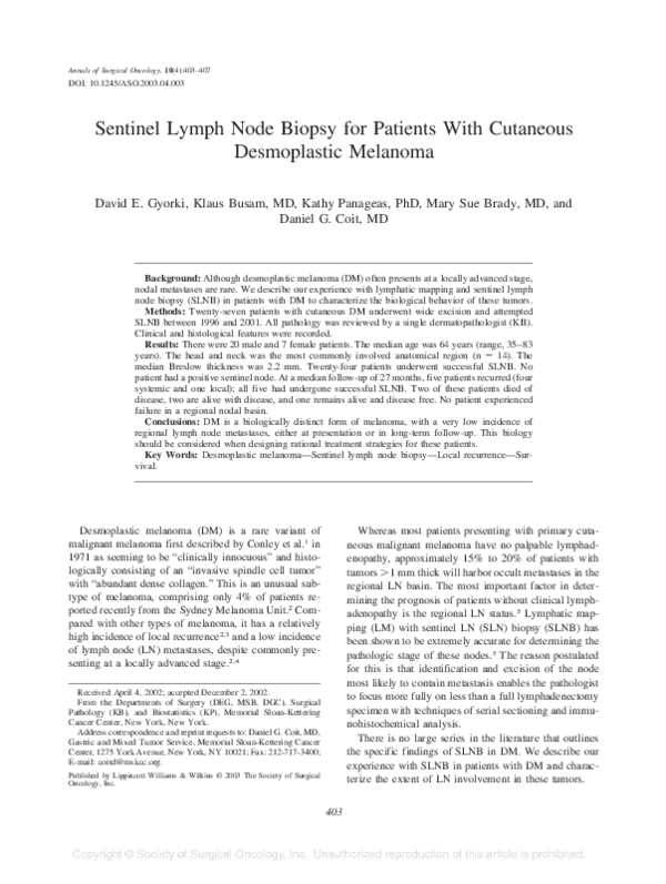 (PDF) Sentinel Lymph Node Biopsy for Patients With Cutaneous ...