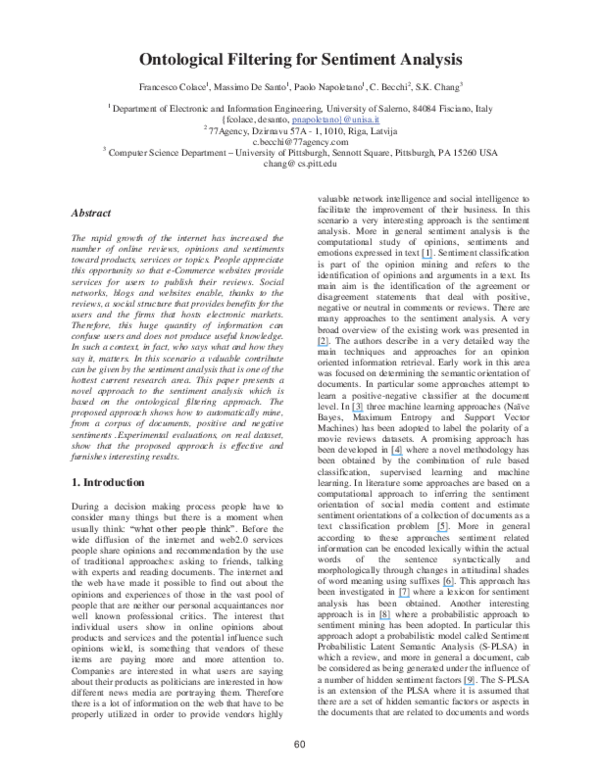(PDF) Ontological Filtering for Sentiment Analysis