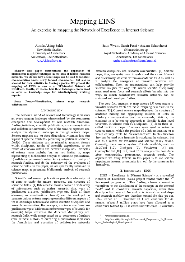 (PDF) Mapping EINS - An exercise in mapping the Network of Excellence ...
