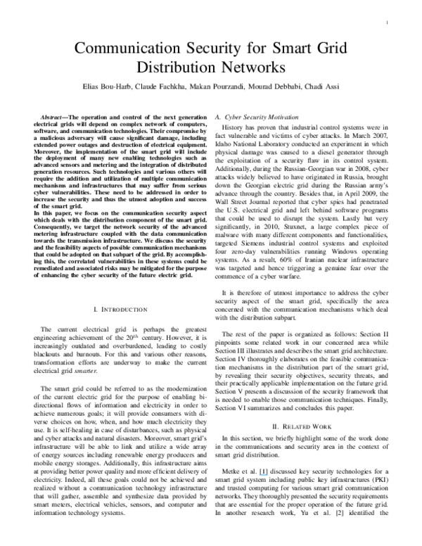 (PDF) Communication security for smart grid distribution networks