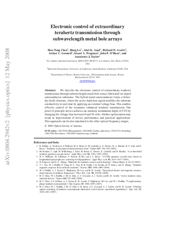 (PDF) Electronic control of extraordinary terahertz transmission ...