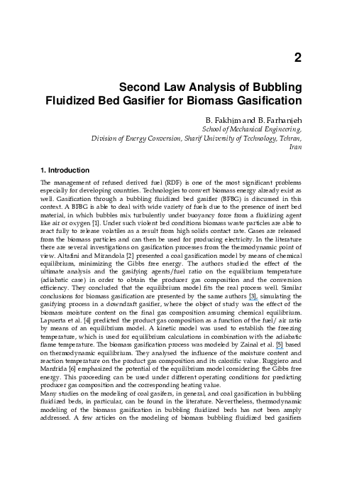 (PDF) Second Law Analysis of Bubbling Fluidized Bed Gasifier for ...