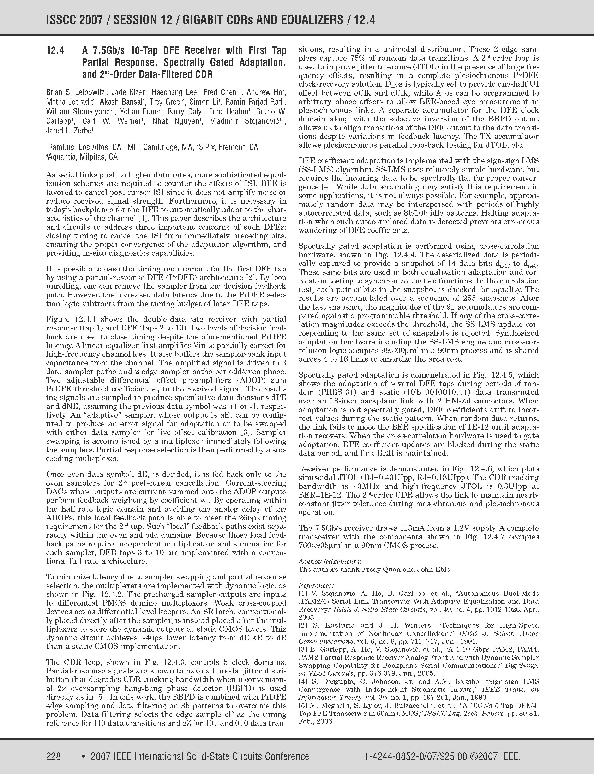 (PDF) A 7.5Gb/s 10Tap DFE Receiver with First Tap Partial Response ...