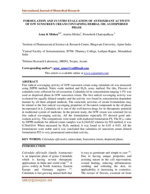 (PDF) Formulation and in-vitro evaluation of antioxidant activity of O ...