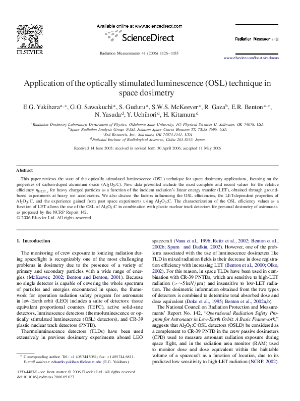 (PDF) Application of Optically Stimulated Luminescence to the Dosimetry ...