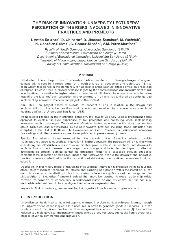 (PDF) The risk of innovation: University lecturers' perception of the ...