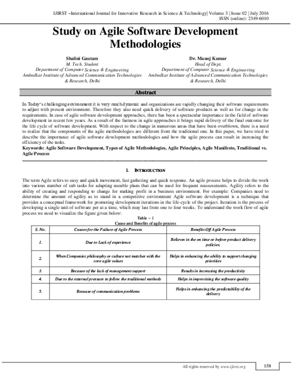 (PDF) Study on Agile Software Development Methodologies