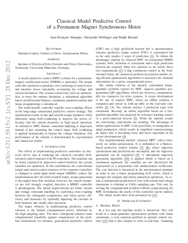 (PDF) Classical Model Predictive Control of a Permanent Magnet ...