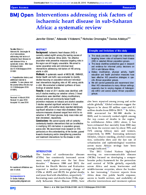 (PDF) Interventions addressing risk factors of ischaemic heart disease ...