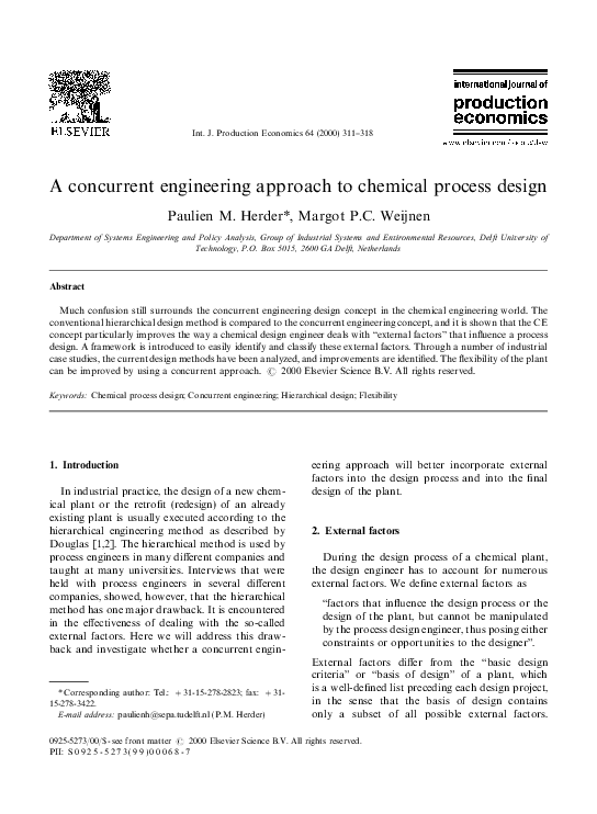 (PDF) A concurrent engineering approach to chemical process design