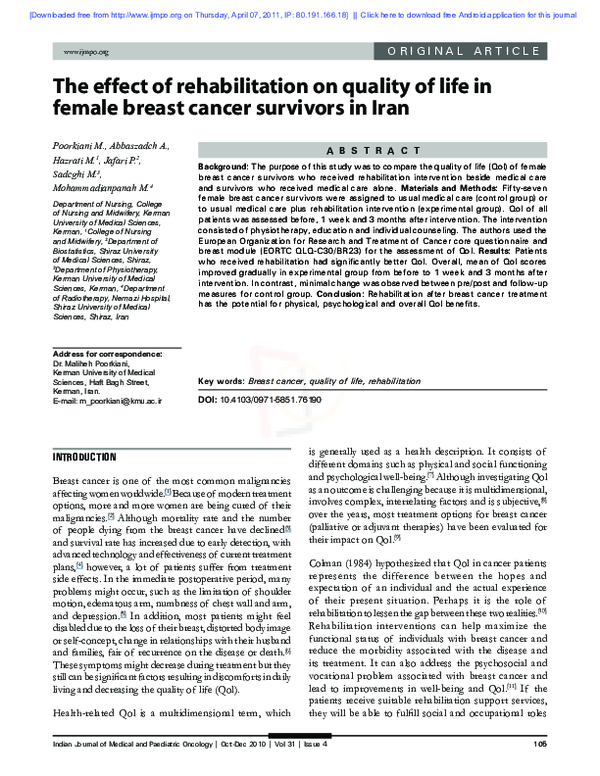 (PDF) The effect of rehabilitation on quality of life in female breast ...