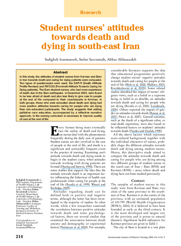 (PDF) Student nurses' attitudes towards death and dying in south-east Iran
