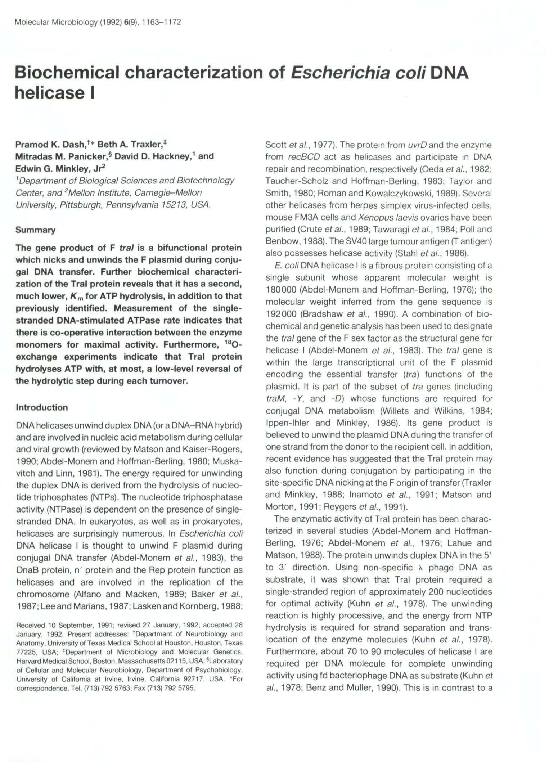 (PDF) Biochemical characterization of Escherichia coli DNA helicase I