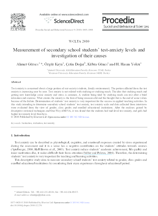(PDF) Measurement of secondary school students’ test-anxiety levels and ...