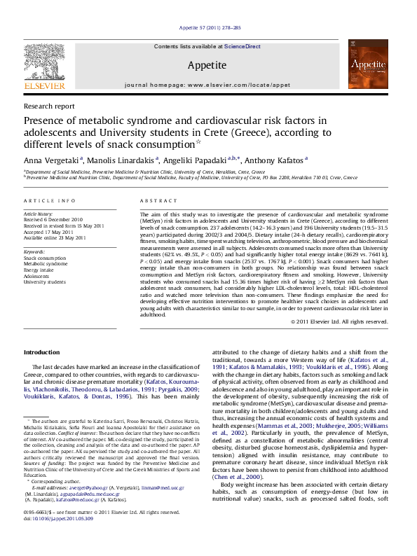 (PDF) Presence of metabolic syndrome and cardiovascular risk factors in ...