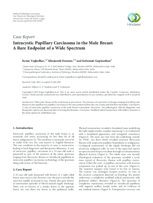 (PDF) Intracystic papillary carcinoma in the male breast: a rare ...