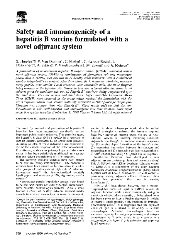 (PDF) Safety and immunogenicity of a hepatitis B vaccine formulated ...