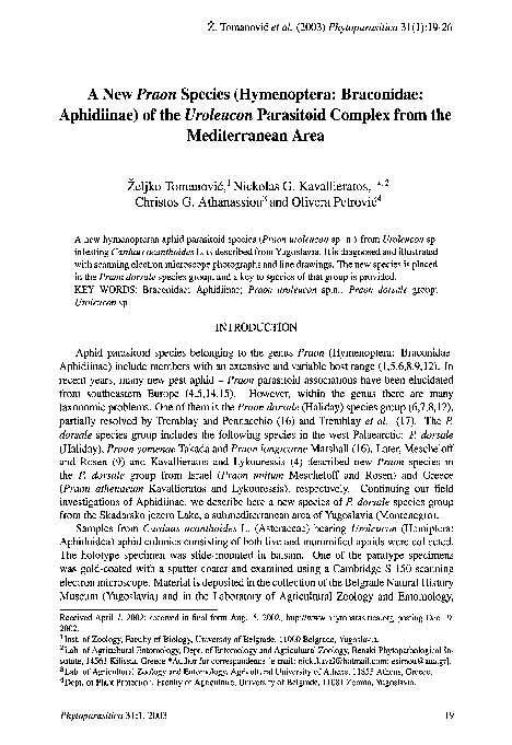 (PDF) A new Praon species (Hymenoptera: Braconidae: Aphidiinae) of the ...