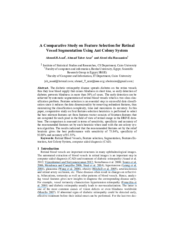 (PDF) A Comparative Study on Feature Selection for Retinal Vessel ...