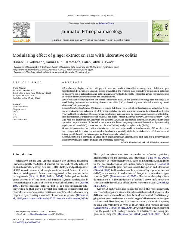 (PDF) Modulating effect of ginger extract on rats with ulcerative