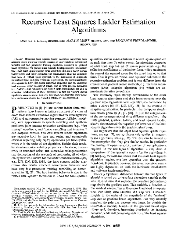 (PDF) Recursive least squares ladder estimation algorithms