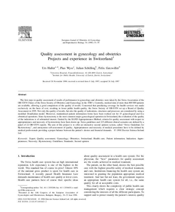 (PDF) Quality assessment in gynecology and obstetrics