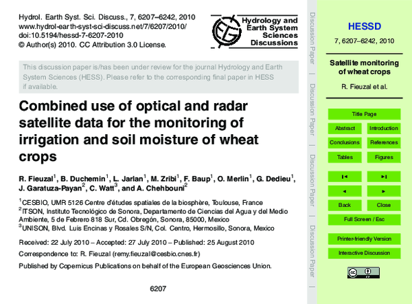 (PDF) Combined use of optical and radar satellite data for the ...