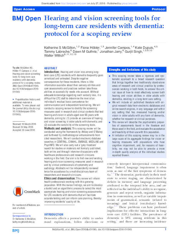 (PDF) Hearing and vision screening tools for long-term care residents ...