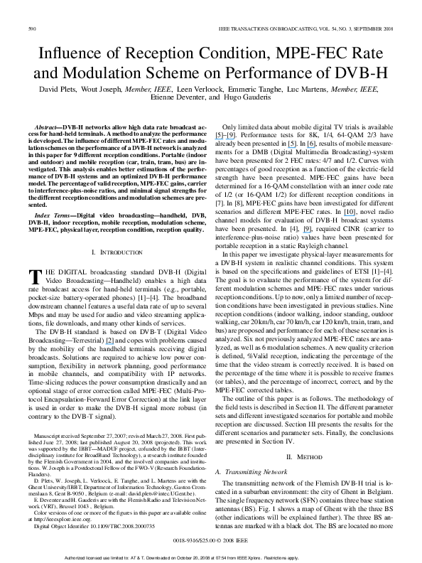 (PDF) Influence of Reception Condition, MPE-FEC Rate and Modulation ...