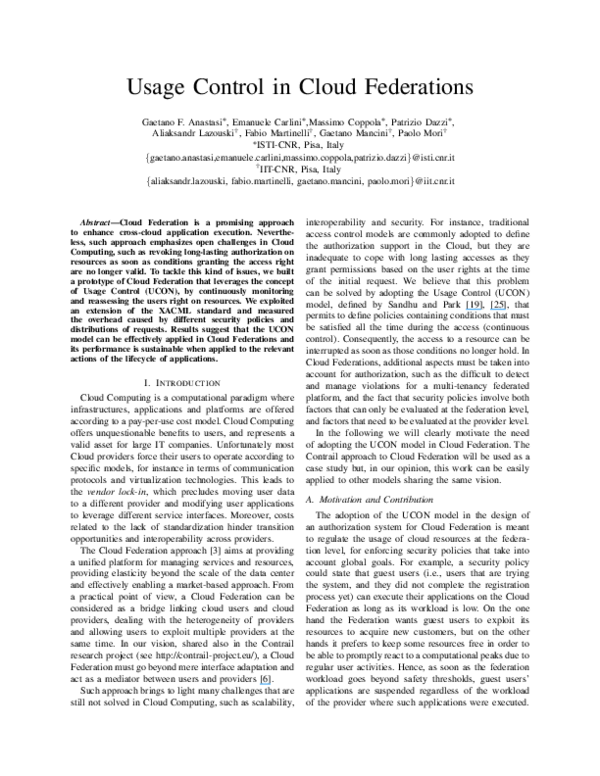 (PDF) Usage Control in Cloud Federations